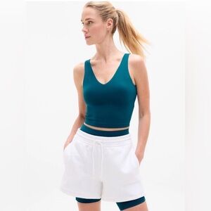 NWT Athleta Transcend V Neck Crop Coastal Teal Bra Size Large Best for A-C Cups